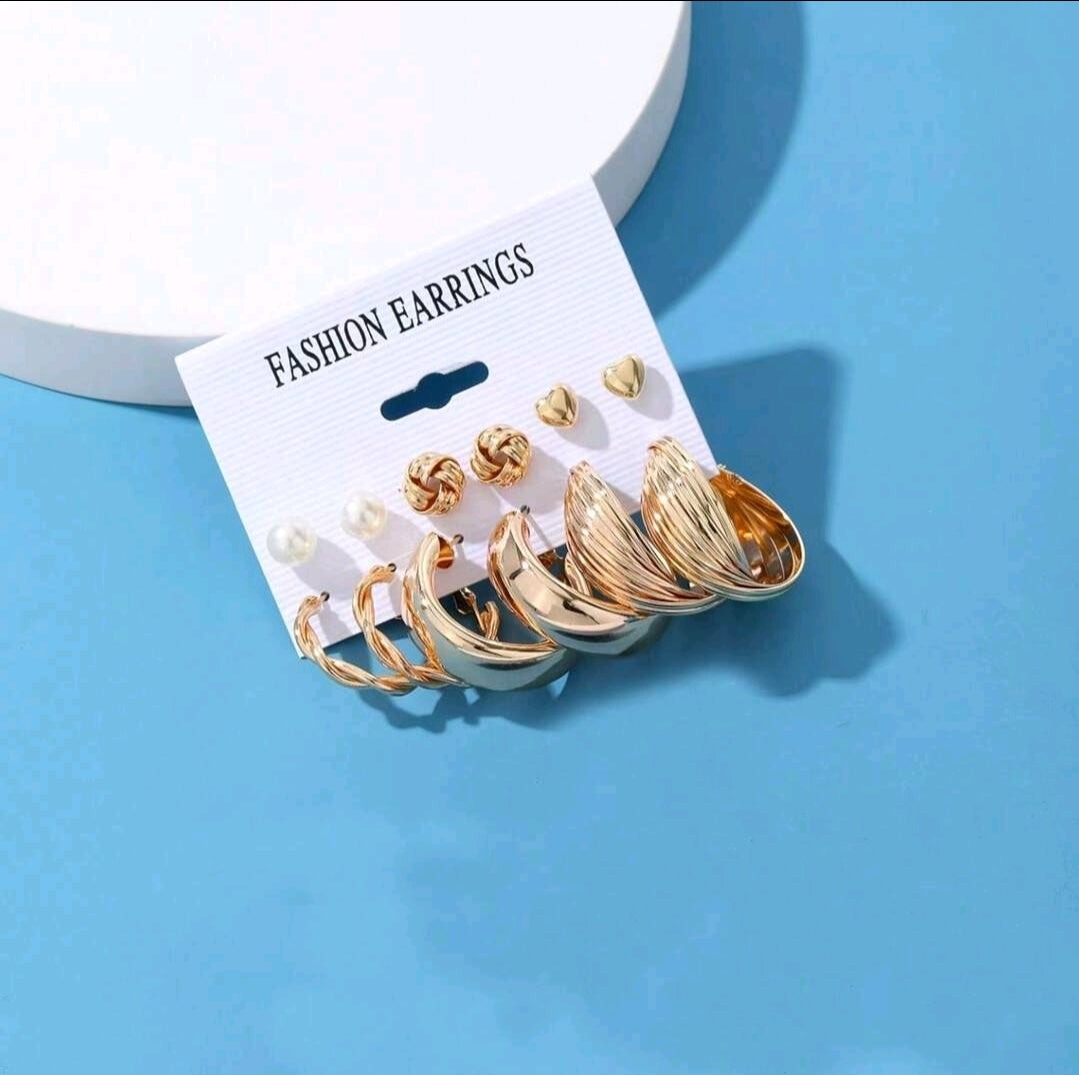 6 à 12 paires de nouveaux ensembles cadeaux d'boucles d'oreilles minimalistes en forme de cœur et d'anneau en C avec perle