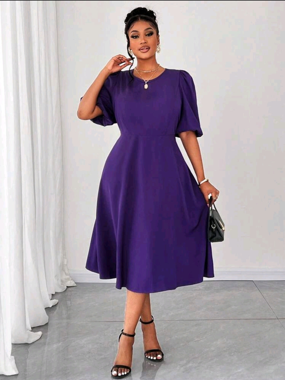 Maweii Robe à manches bouffantes en mousseline grande taille pour femmes