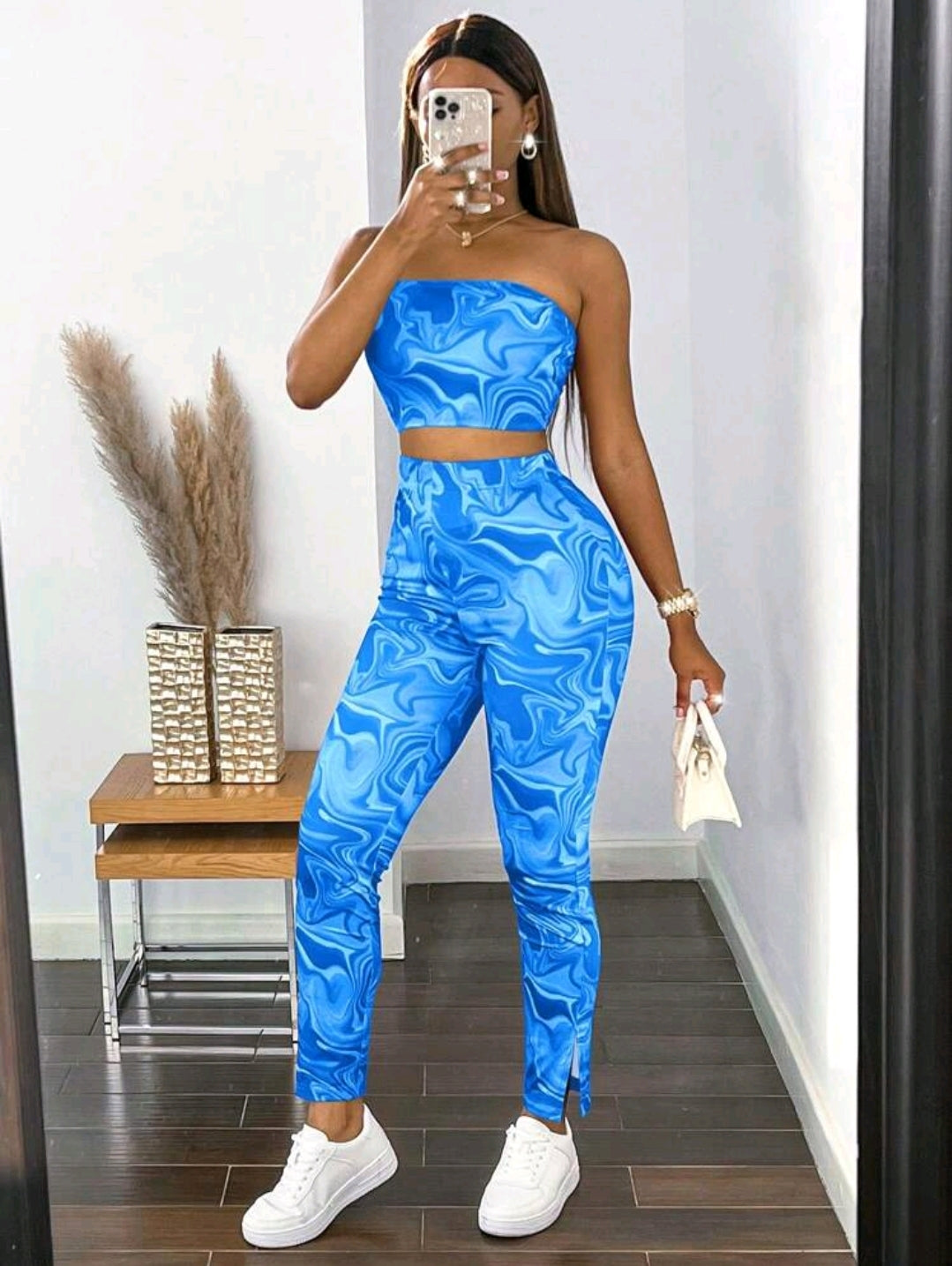 BamGleam Imprimé Marbré Top Bandeau & Legging