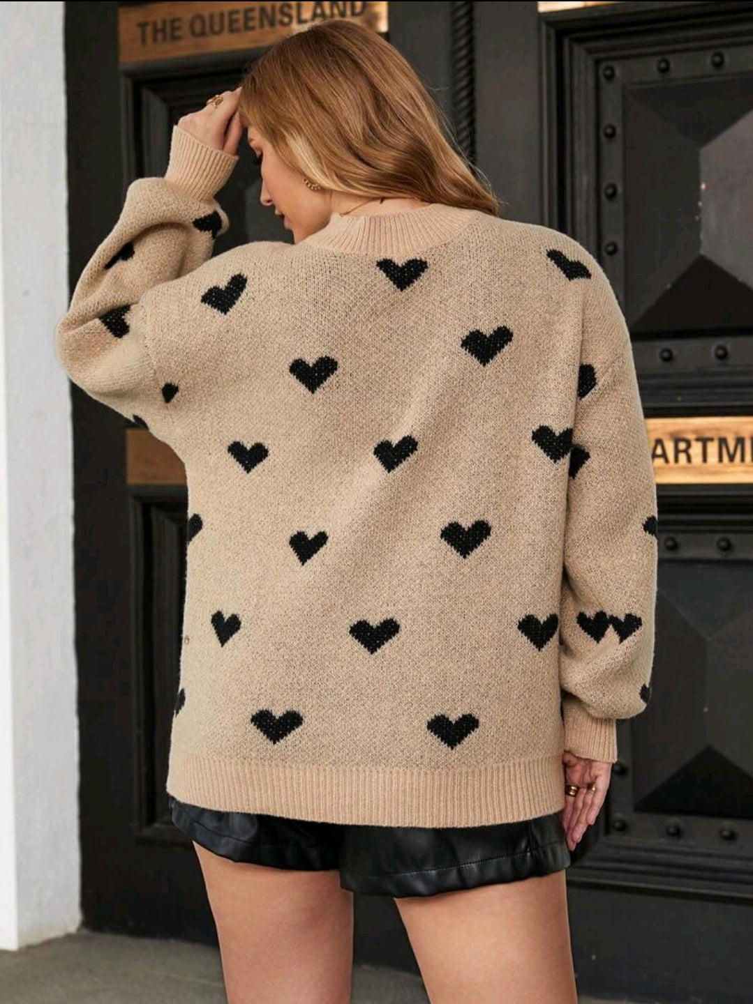 Franclia Pull oversized à motif cœur, hiver