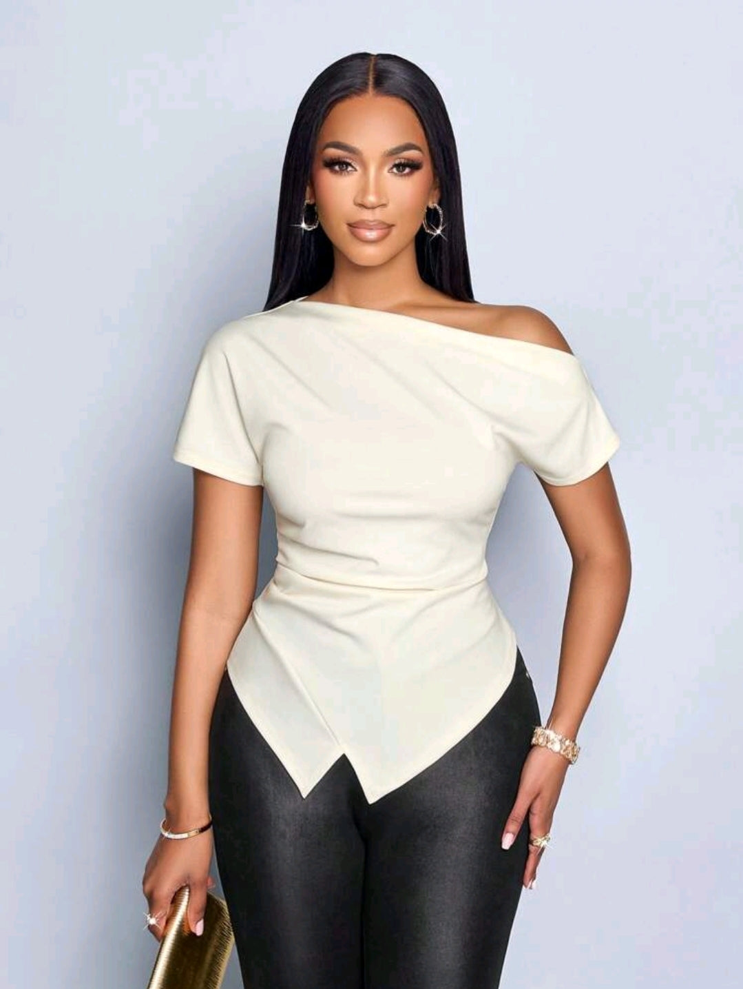 SOLERSUN Top T-Shirt à encolure asymétrique élégant et drapé pour femmes