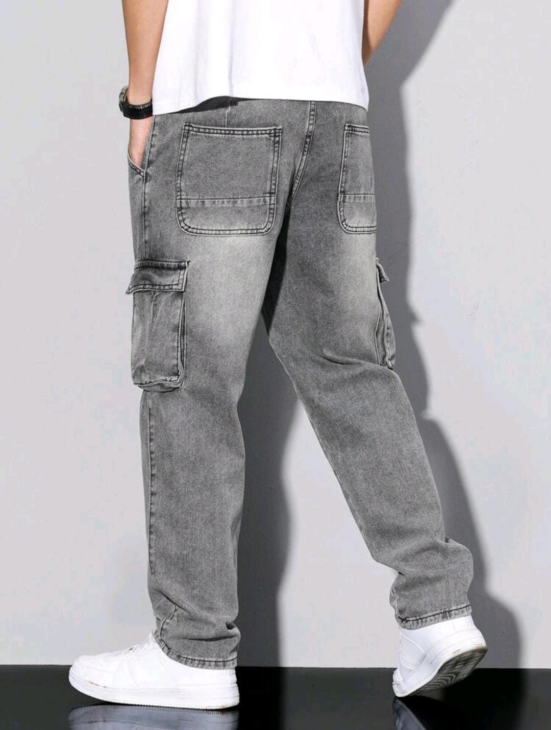 Manfinity RivetRise Jeans cargo unisexe casual et polyvalent de couleur unie