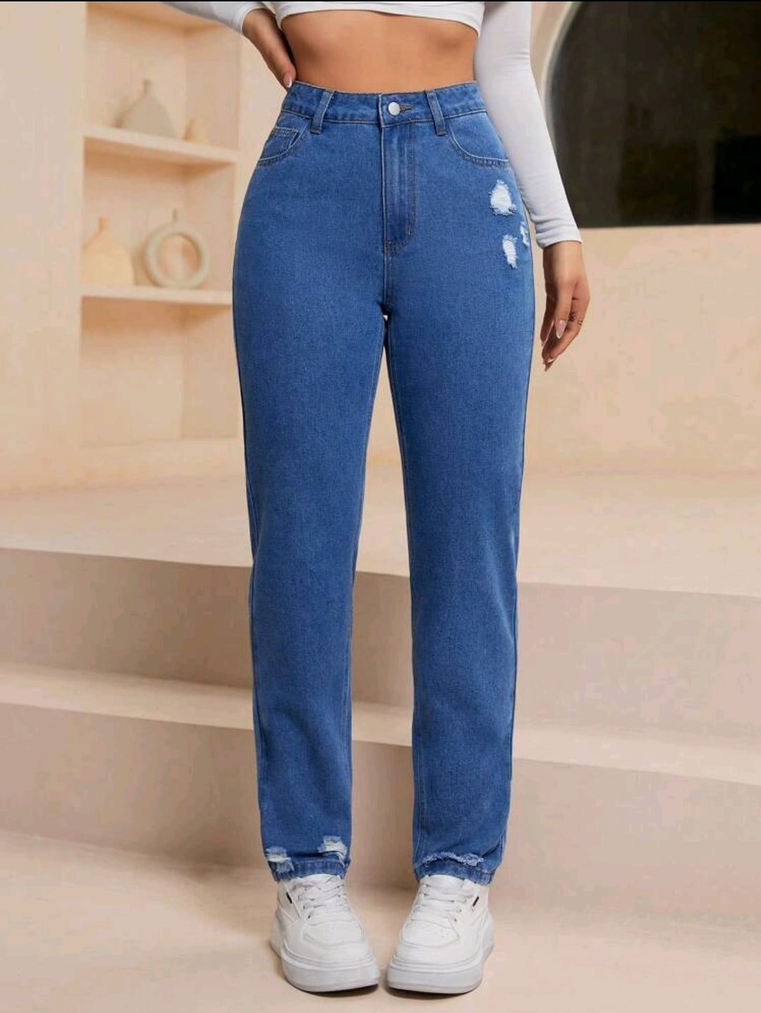 Jeans casual, fuselés et délavés avec poches pour femmes