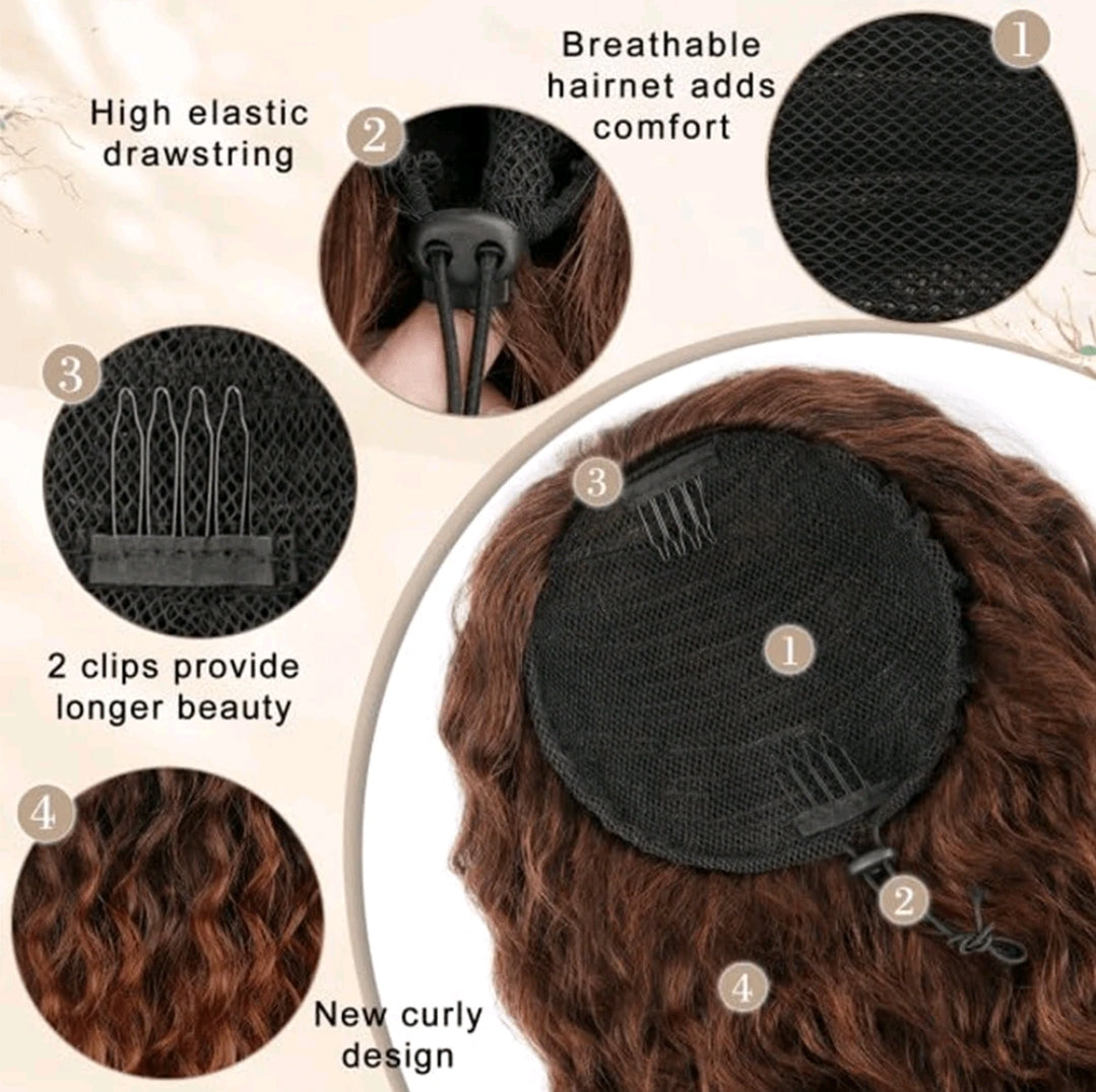 Extension de queue de cheval, extension de queue de cheval bouclée à cordon pour femmes, extensions de cheveux synthétiques noirs naturels 4# , 18 inch