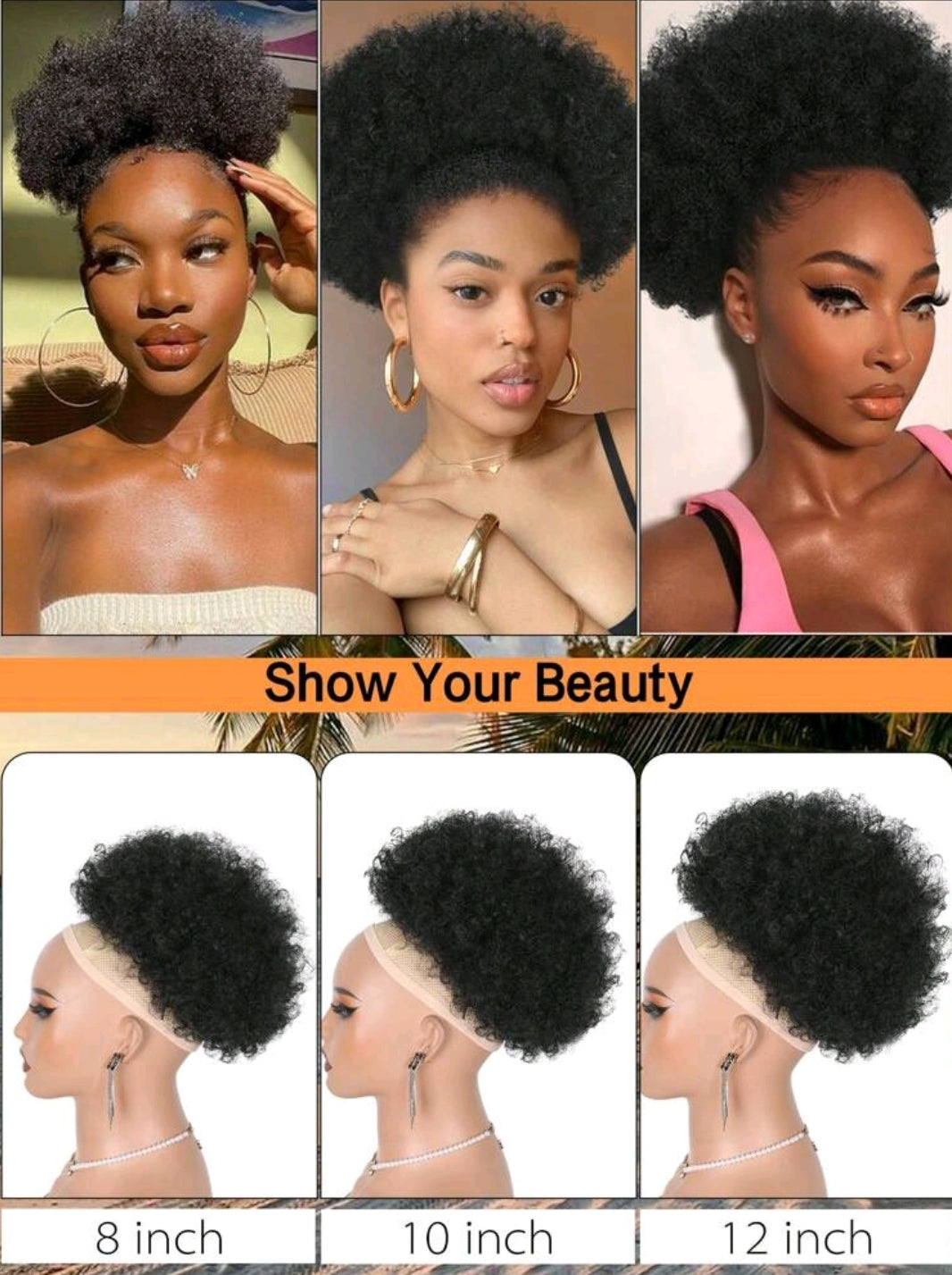 Extensions de queue de cheval à cordon avec chignon à cheveux frisés afros de 8/10/12 pouces. Utilisables au quotidien, pour les fêtes, Halloween, le cosplay
