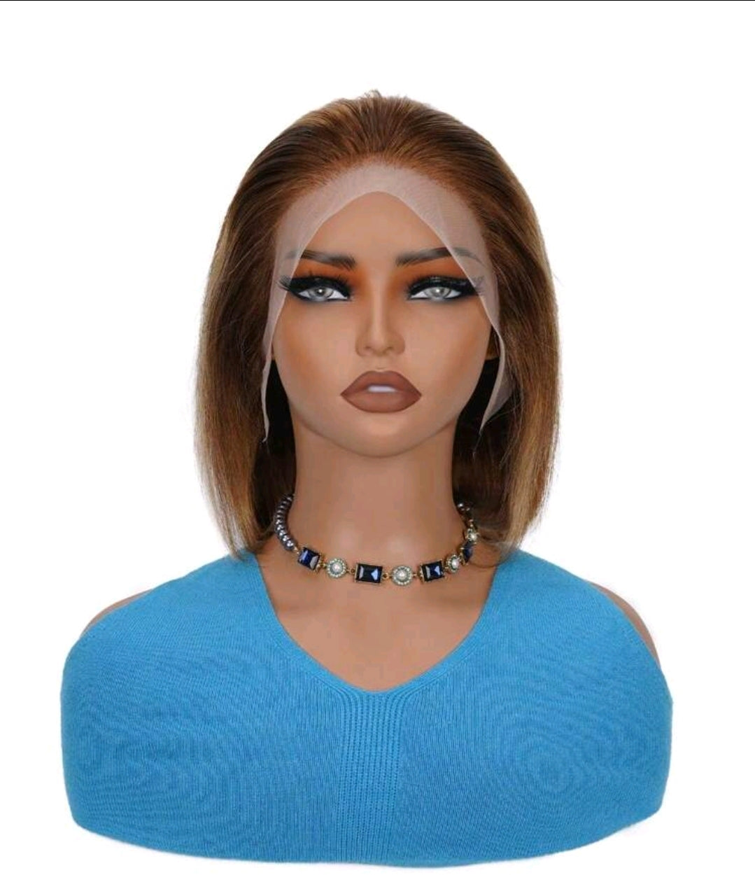 Perruque Bob avec mèches, perruque frontale en dentelle 13x4 en cheveux humains, dégradé brun P4/27 miel blond, perruque Bob en cheveux humains