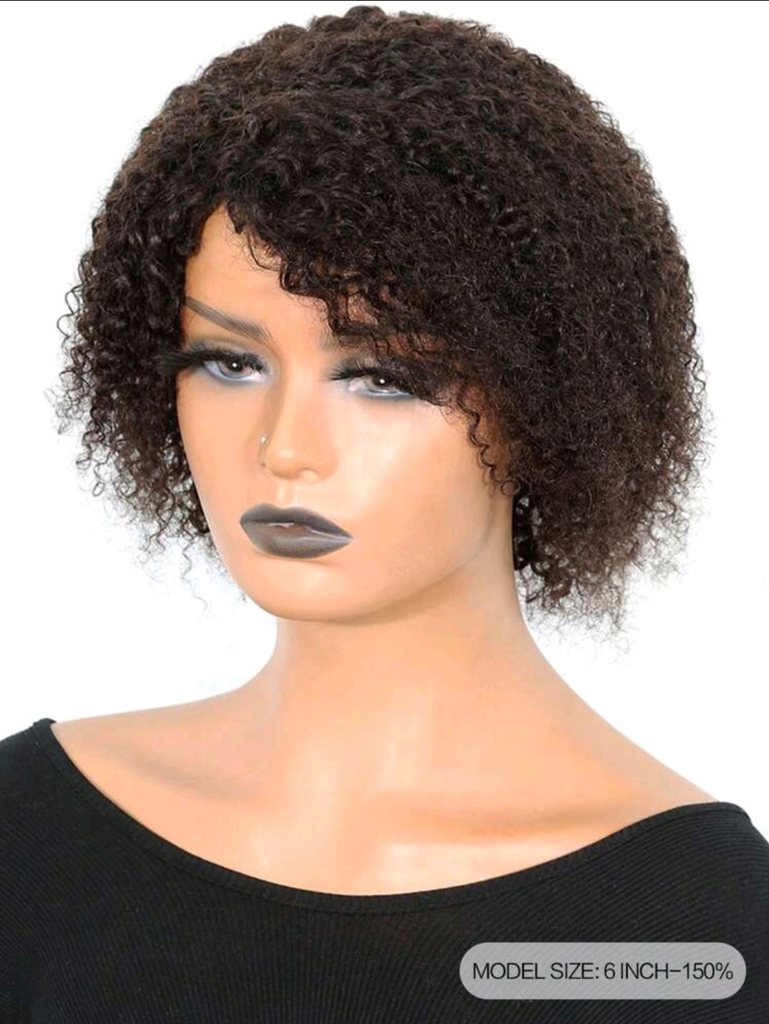 Perruque court bouclé coupe lutin Perruque de cheveux humains 2# réel abordable cheveux Remplacement Perruque bon marché usage quotidien