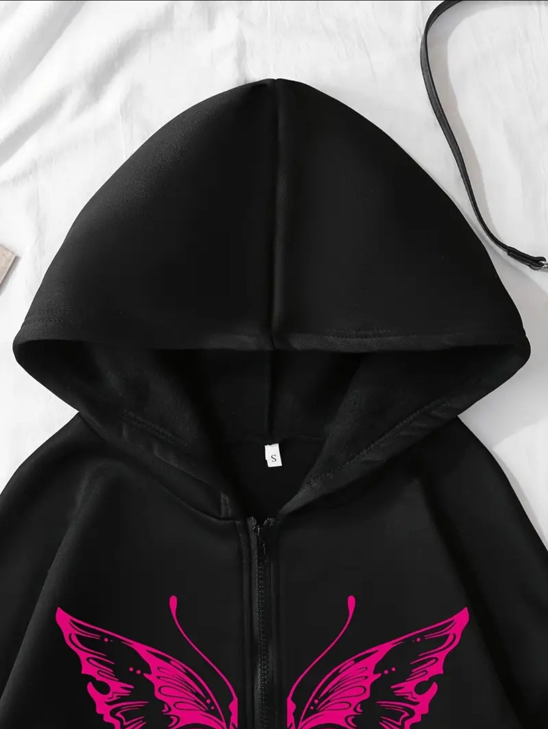 Sweatshirt à capuche avec poches latérales imprimées papillon & lettre, manches longues décontractées