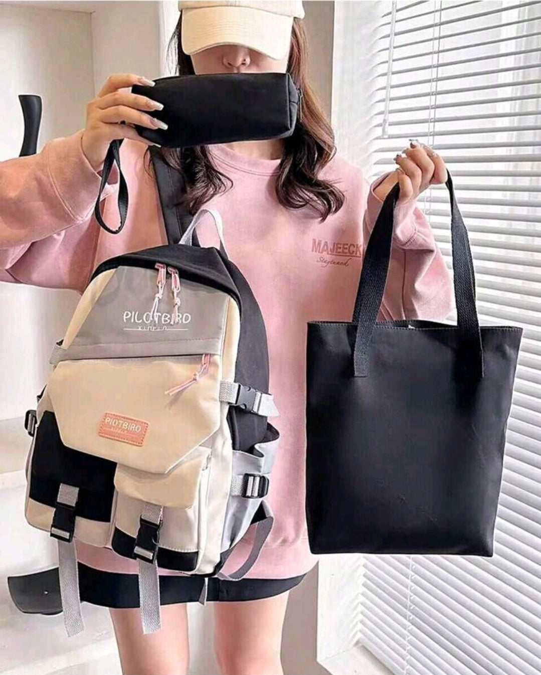 Pilotbird Grand sac à dos décontracté à plusieurs poches de couleur contrastée pour étudiants