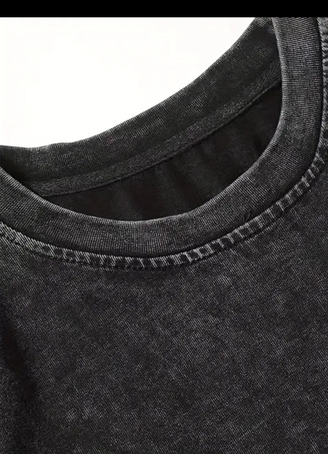 T-shirt graphique "Shaun" d'inspiration anime pour hommes de grande taille - Coton lavé noir