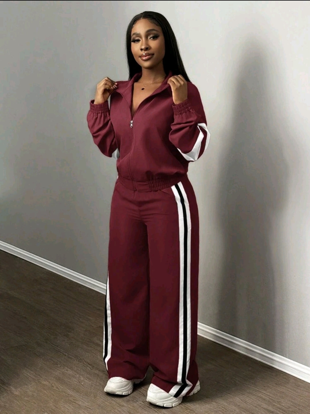 Slaydiva Nouveau ensemble décontracté de 2 pièces pour femmes : veste à zip col montant casual sports de rue à épaules dénudées
