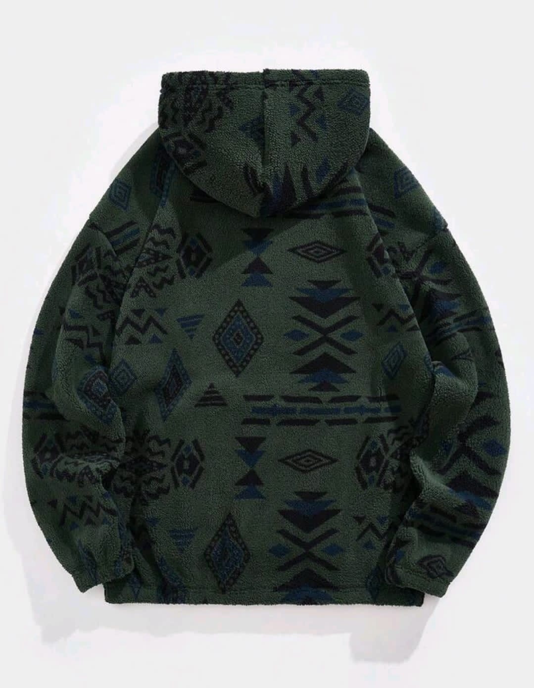 Manfinity Hypemode Sweat-shirt à capuche en molleton ample pour hommes avec motif géométrique, poche kangourou et cordon de serrage