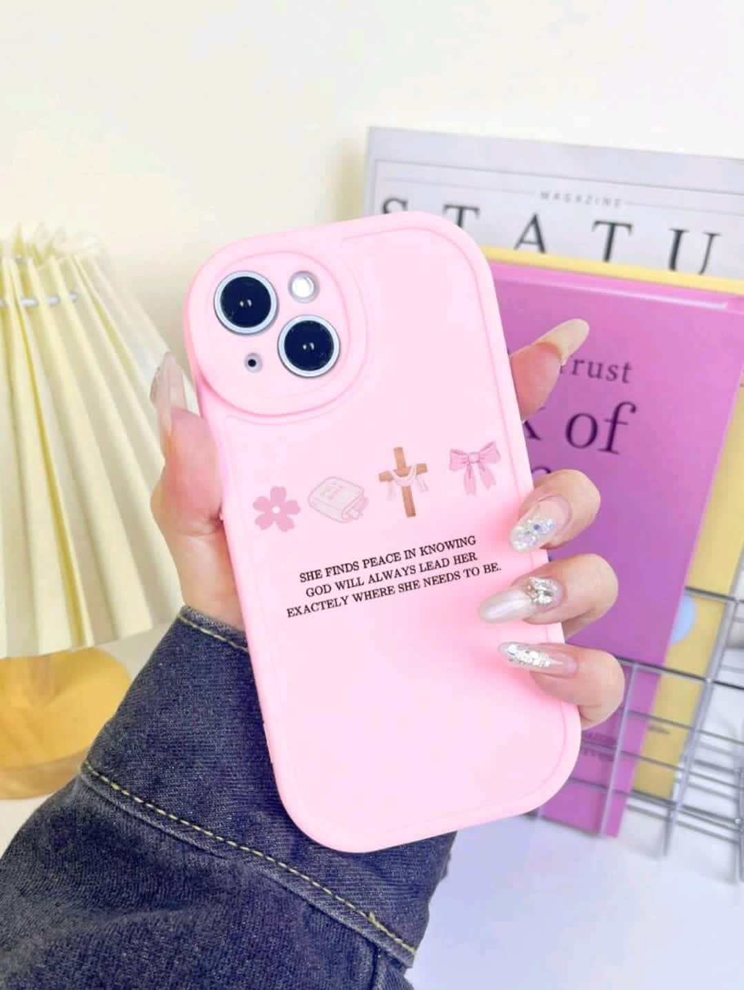 Étui de téléphone imprimé avec croix, verset biblique, slogan; étui de téléphone avec motif de papillon et de fleur; étui de téléphone thème foi chrétienne, protection 360°, antichoc TPU, étuis de téléphone roses, compatible avec iPhone et samsung galaxy