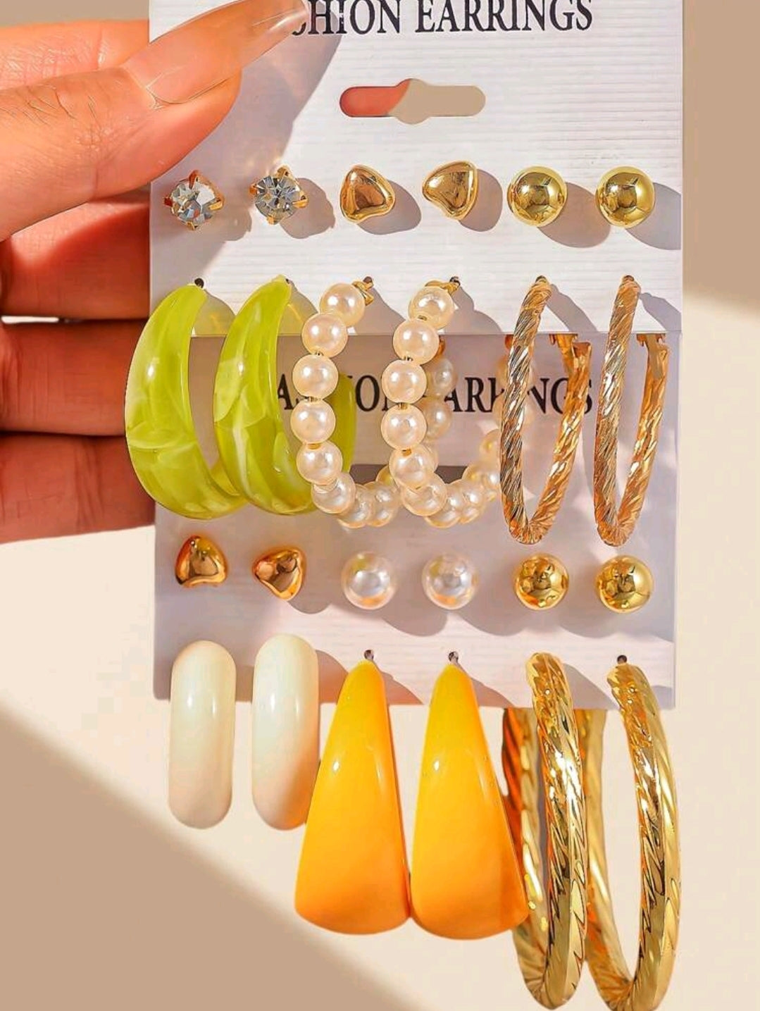 6 à 12 paires de nouveaux ensembles de boucles d'oreilles perles cœur simple et créoles en C, combinaison de créoles en résine
