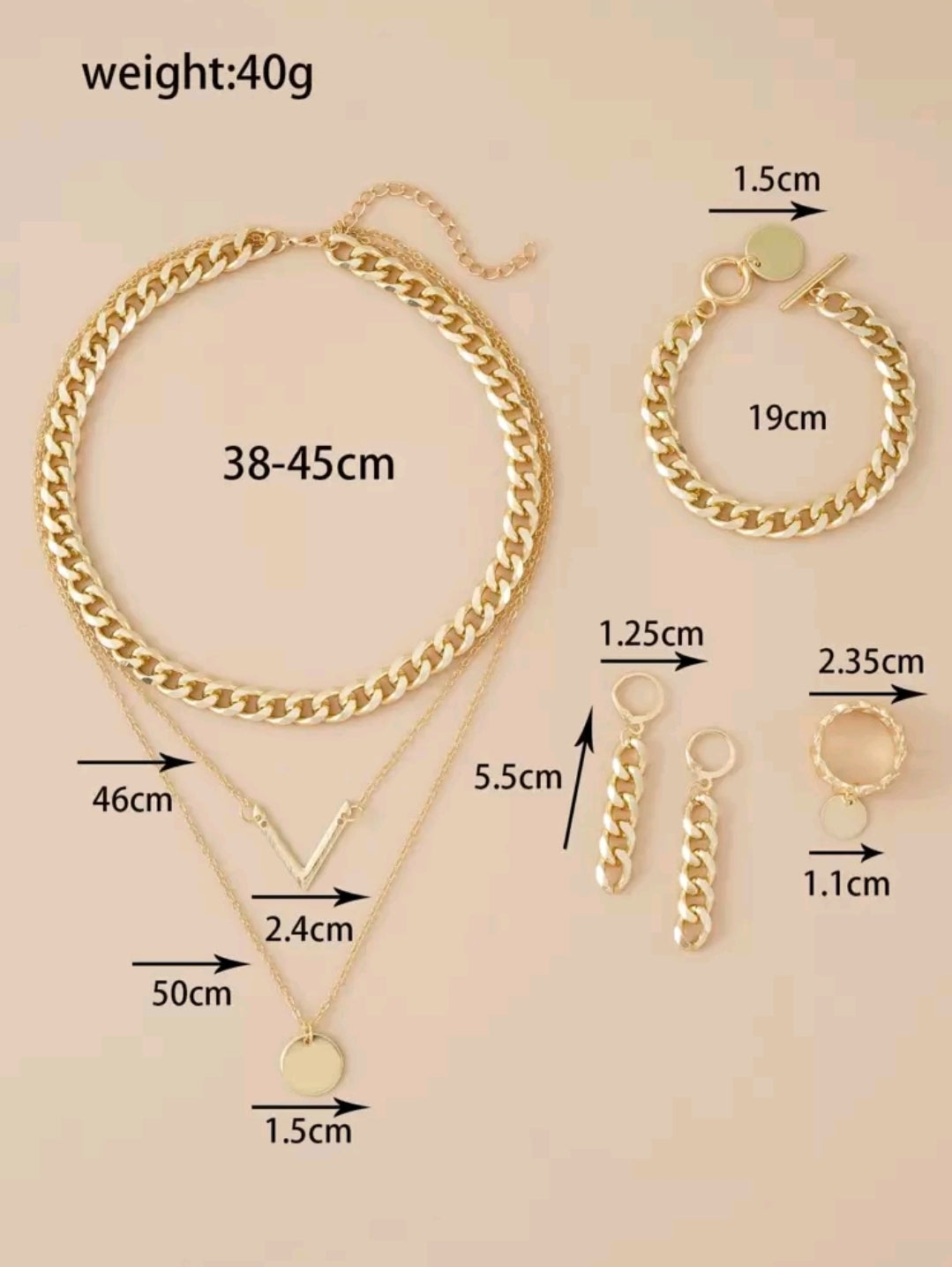 5 pièces Set de bijoux à lettre et disque