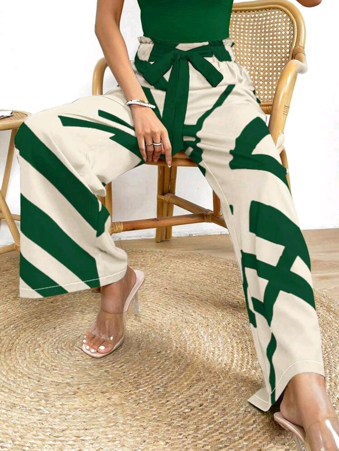 Rafferiza Pantalon À Jambes Larges Et Couleur Bloquée Pour Femmes Avec Nœud