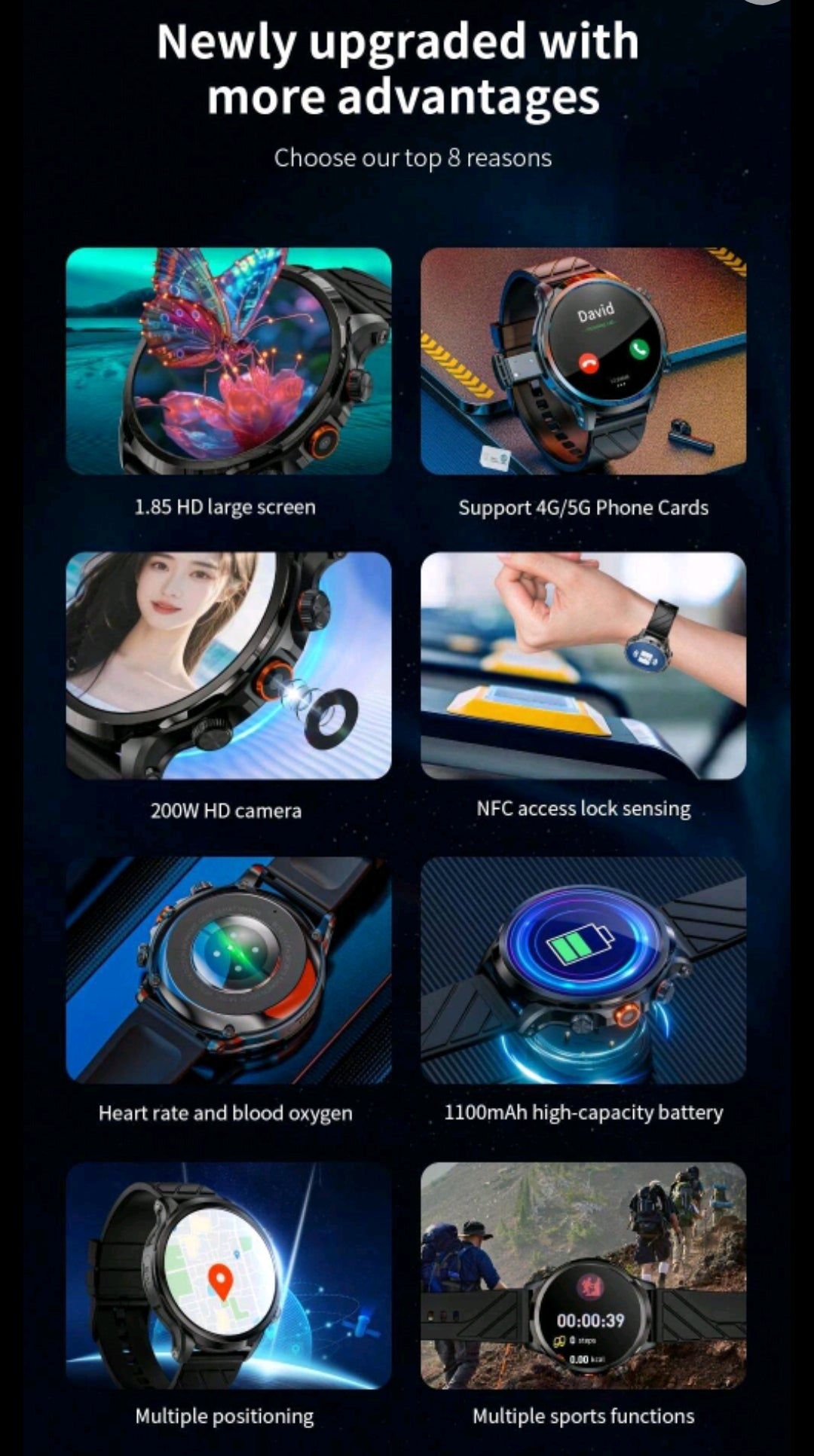 LOKMAT APPLLP 8 PRO 4g Montre connectée 1.85" grand écran rond HD, caméra HD