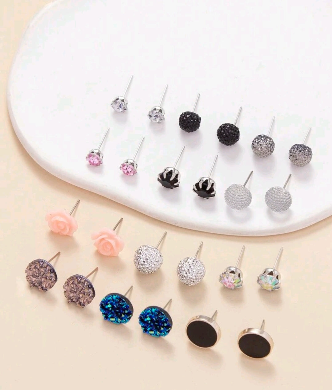 1 set 12 paires/set boucles d'oreilles à fleurs et cristaux pour femme, parfait comme cadeau