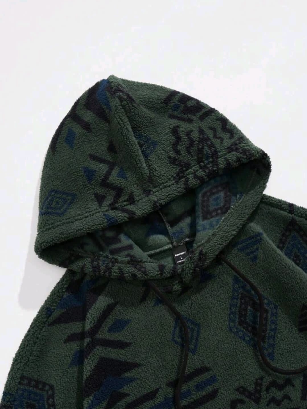 Manfinity Hypemode Sweat-shirt à capuche en molleton ample pour hommes avec motif géométrique, poche kangourou et cordon de serrage