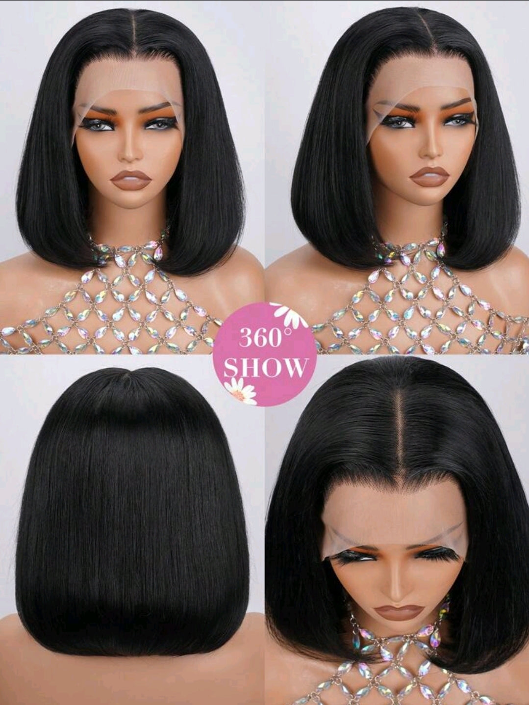 Perruque de style bob en cheveux humains, densité de 180 %, avec une base de lace frontale transparente de 13x4.