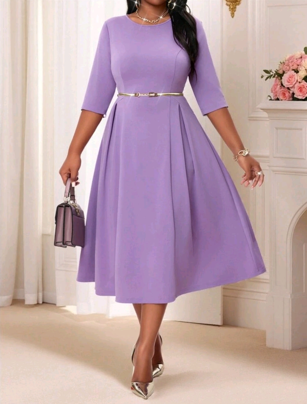 Robe longue à manches longues en maille violette élégante et ample pour l'été et l'hiver, robe de bal de masque