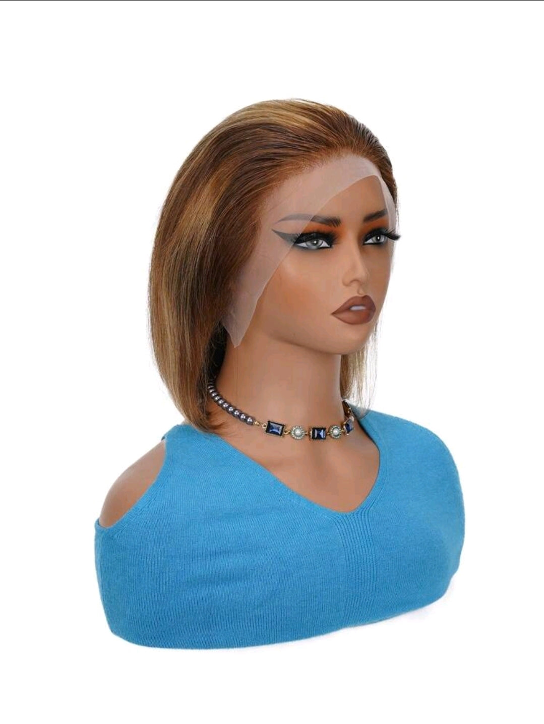Perruque Bob avec mèches, perruque frontale en dentelle 13x4 en cheveux humains, dégradé brun P4/27 miel blond, perruque Bob en cheveux humains
