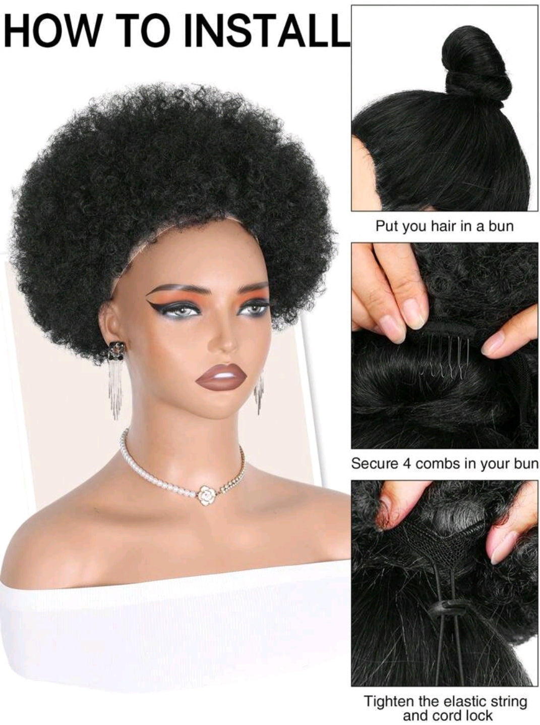 Extensions de queue de cheval à cordon avec chignon à cheveux frisés afros de 8/10/12 pouces. Utilisables au quotidien, pour les fêtes, Halloween, le cosplay
