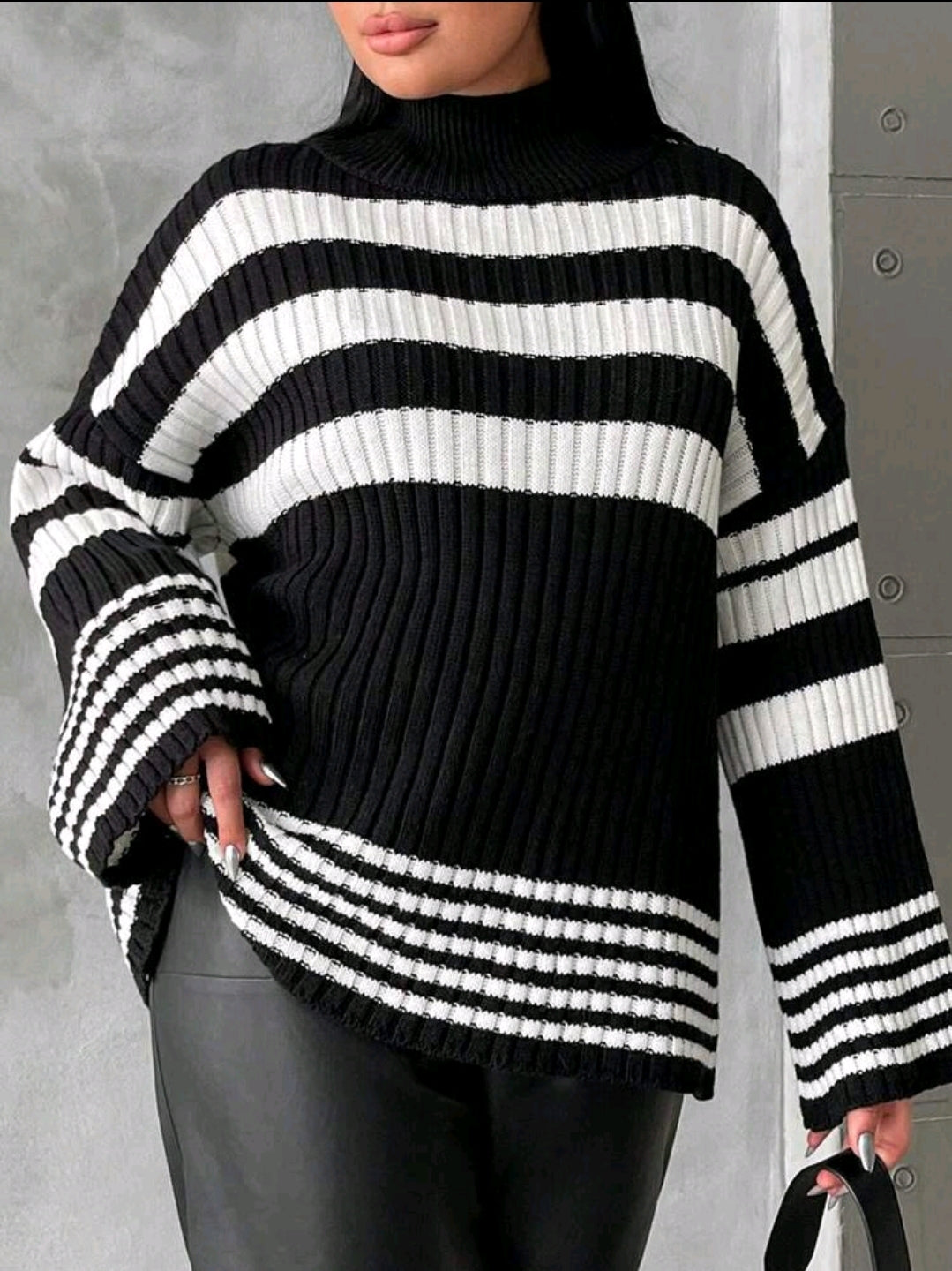 Pull à épaules tombantes à motif rayé, pour l'hiver