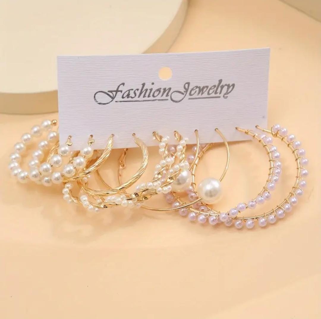 Ensemble de Boucles d'Oreilles Rétro à la Mode avec Perles d'Imitation