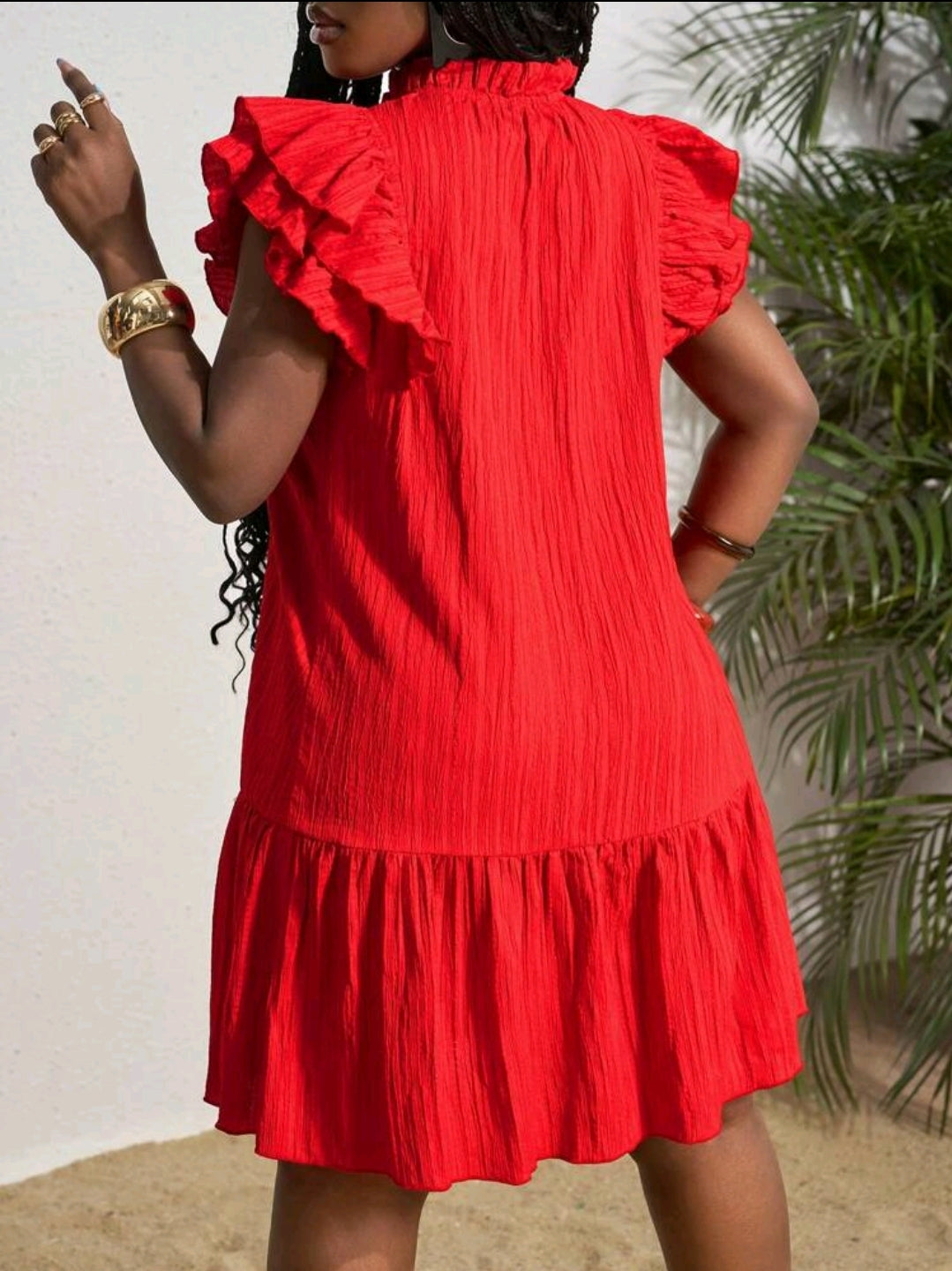 Slaydiva Robe décontractée en tissu texturé avec lien rouge pour femmes