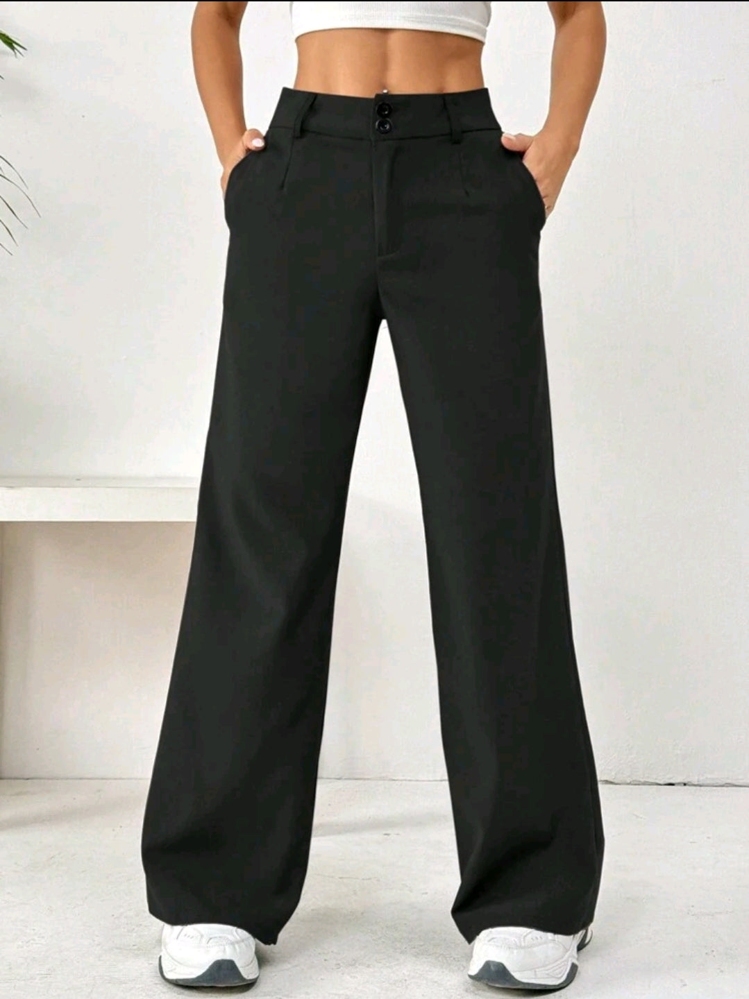 Flirla Pantalon à poches boutonnées à l'avant, tenue décontractée pour la vie quotidienne
