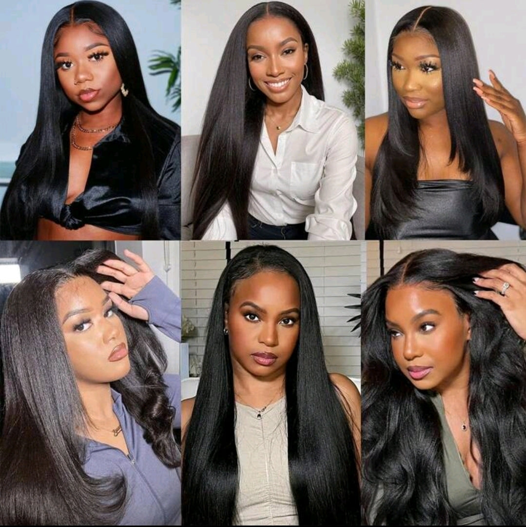 Extensions de cheveux raides kinky noirs en clips pour la tête complète, extensions synthétiques raides yaki en clips pour 7 pièces 25 inch