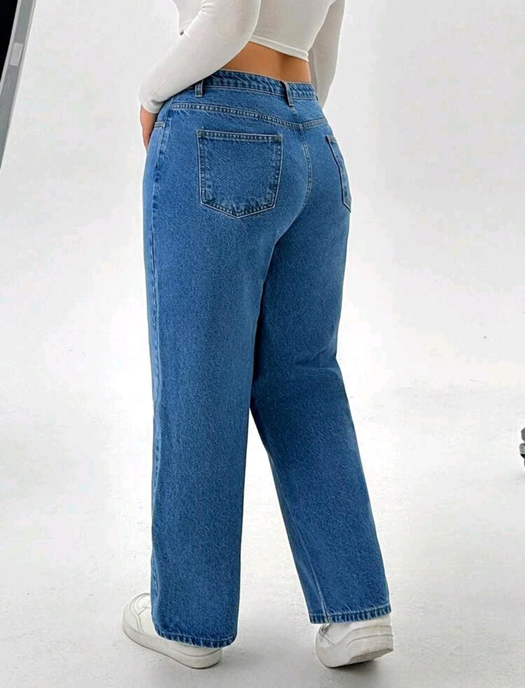 JEAN TAILLÉ PLISSÉ À TAILLE HAUTE GRANDE TAILLE