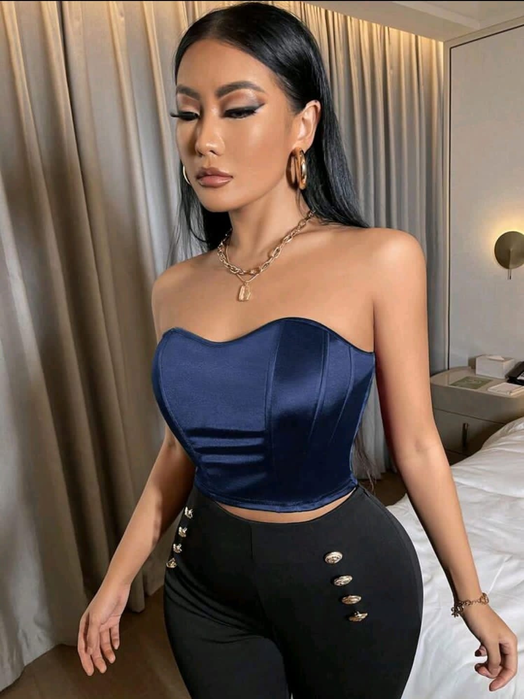 Top court tube satiné vert moulant sexy pour le printemps et l'été
