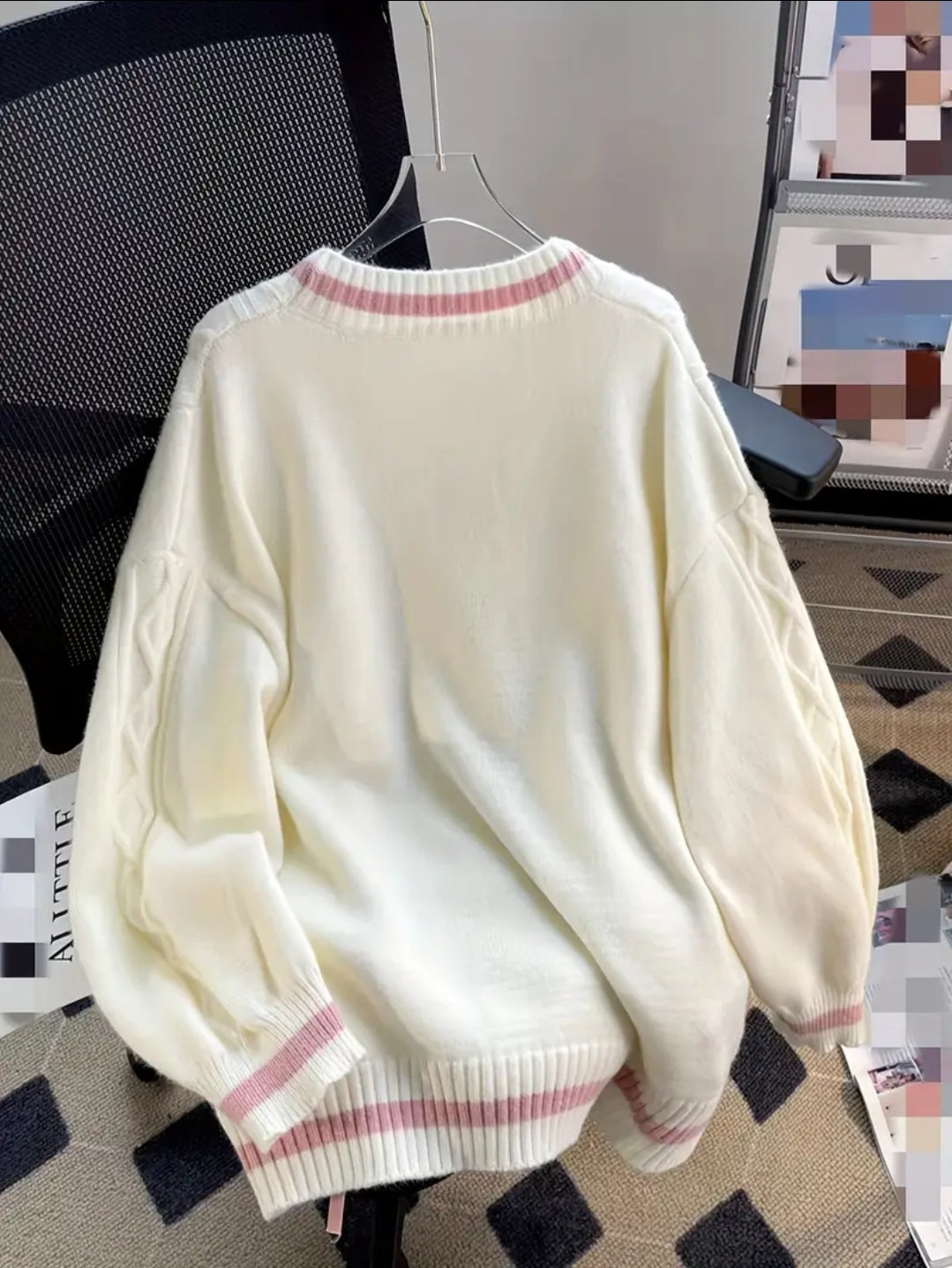 Cardigan à col en V pour femme avec design à blocs de couleurs, pull en tricot mélangé acrylique