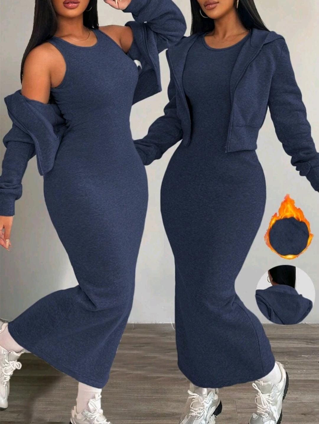 Ensemble 2 pièces comprenant un sweat-shirt à capuche zippé décontracté