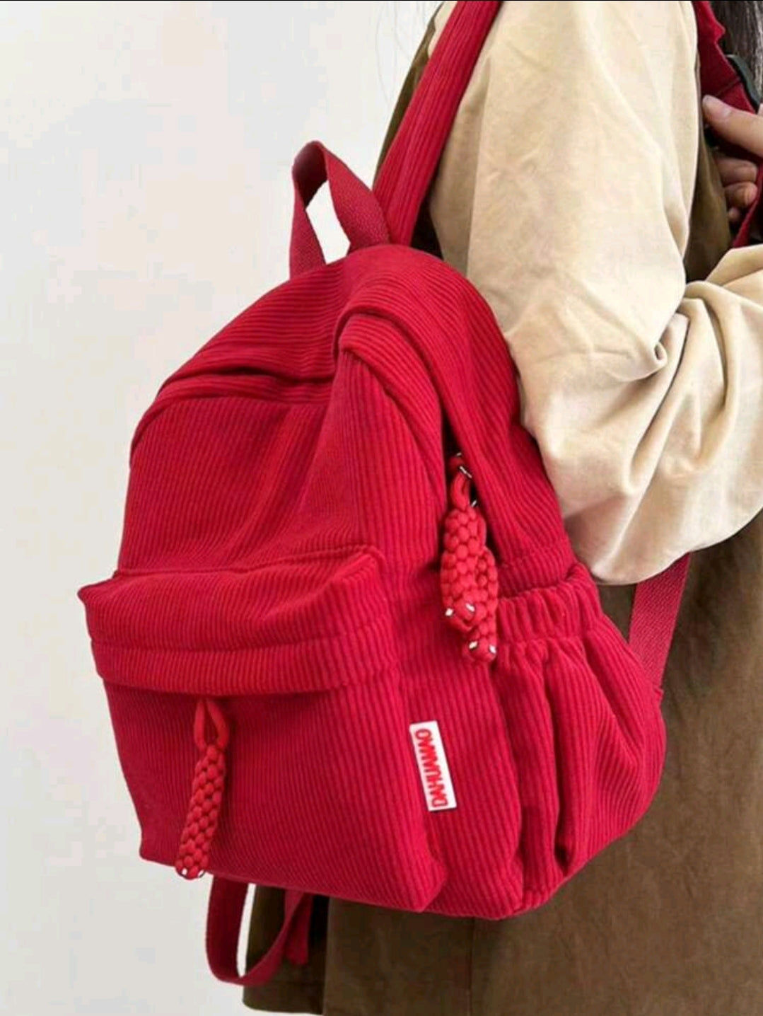 Petit sac à dos en velours côtelé couleur unie, sac à dos tendance, sac pour l'école, sac scolaire, sac à dos scolaire