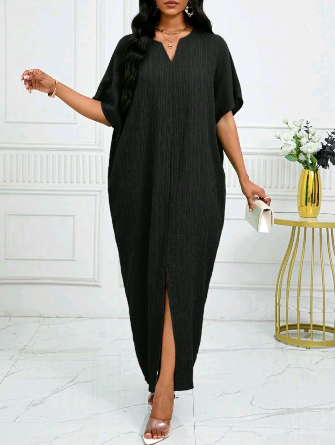 Robe ample à manches chauves-souris avec revers pour le printemps et l'été