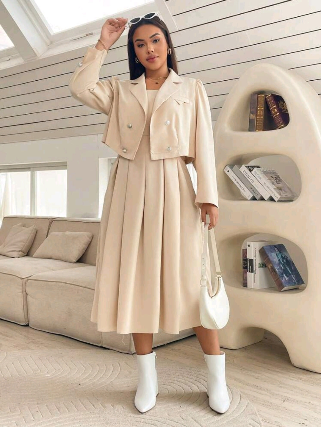 Ensemble de 2 pièces pour femme grande taille : robe-combinaison ajustée et blazer assorti, automne/hiver