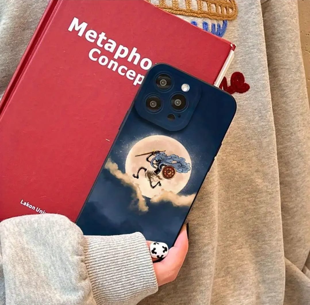 Coque de Téléphone Souple avec Motif Lune Manga et Yeux d'Ange en Impression UV Mat, Protection Complète à 360 Degrés pour iPhone 16 11 12 13 14 15 Pro Max XR X/XS 7 8 Plus SE Mini