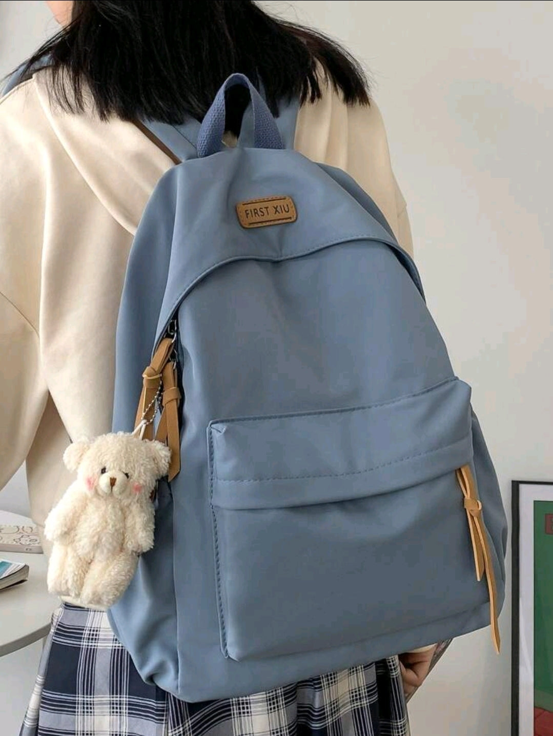 Sac à dos imperméable et léger avec décoration de nœud et breloques, parfait pour les adolescentes, les femmes
