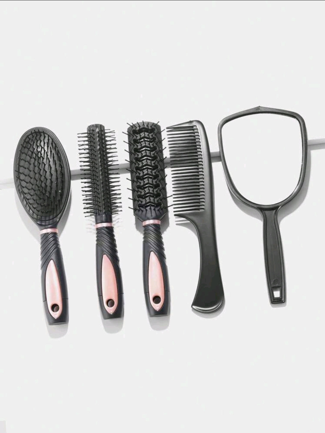 5 pièces Set de peignes à cheveux, 4 pièces Brosse à cheveux et 1 pièce Miroir, Brosse à cheveux à coussin et brosse à cheveux ronde