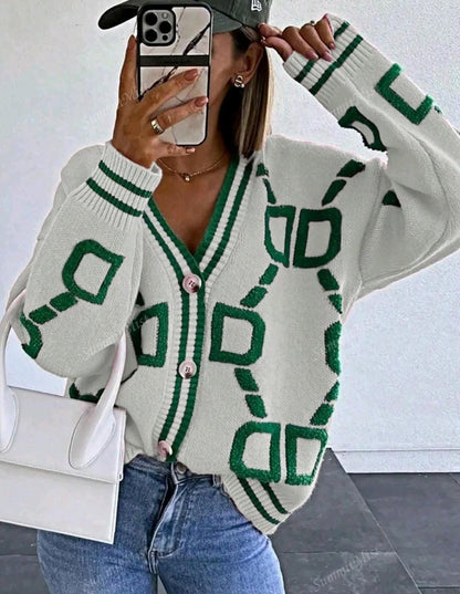 Cardigan tricoté à motif géométrique