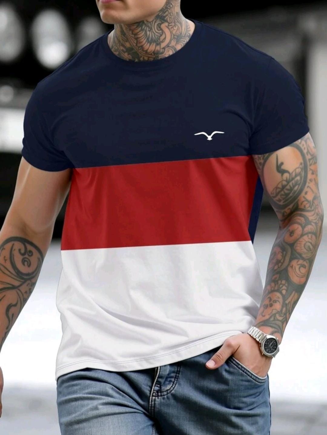 T-shirt À Manches Courtes Contrasté À Motif De Mouette Pour Hommes