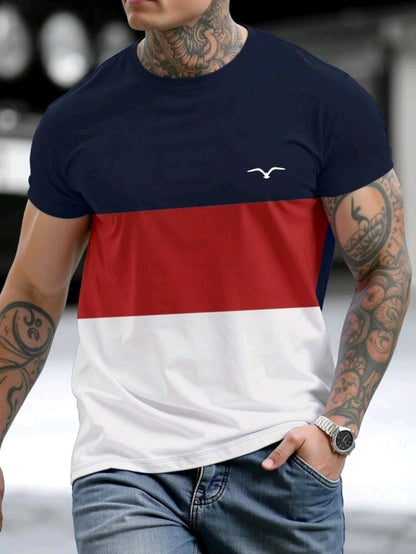 T-shirt À Manches Courtes Contrasté À Motif De Mouette Pour Hommes