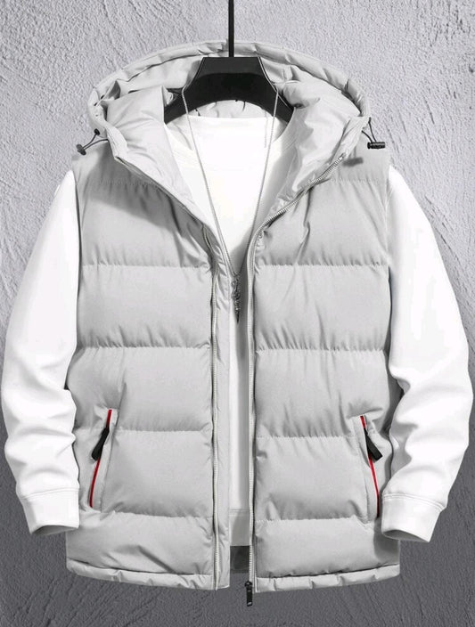 1 pièce Gilet matelassé ample avec zip et capuche pour homme
