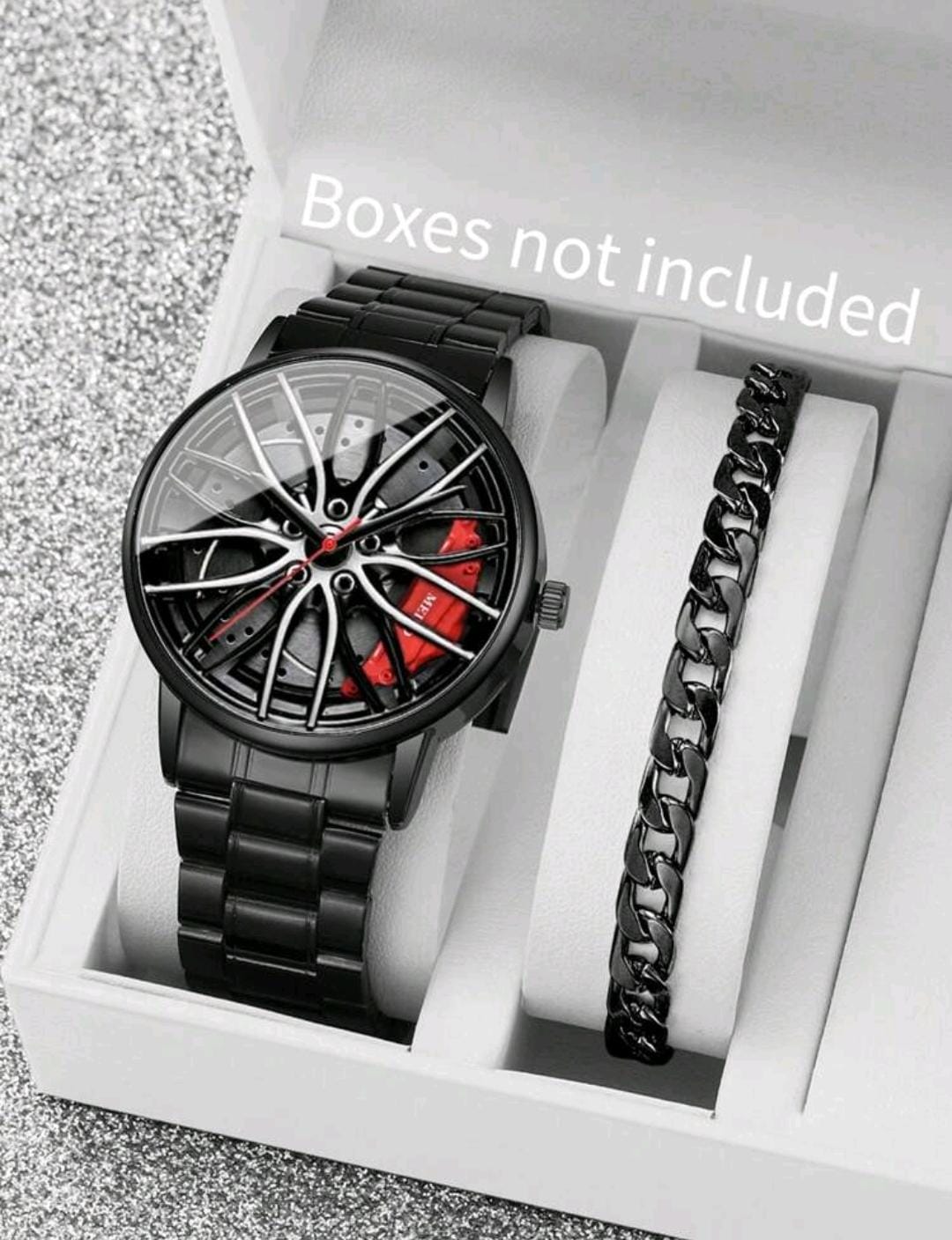 1 set de montre-bracelet à quartz homme avec cadran de roue