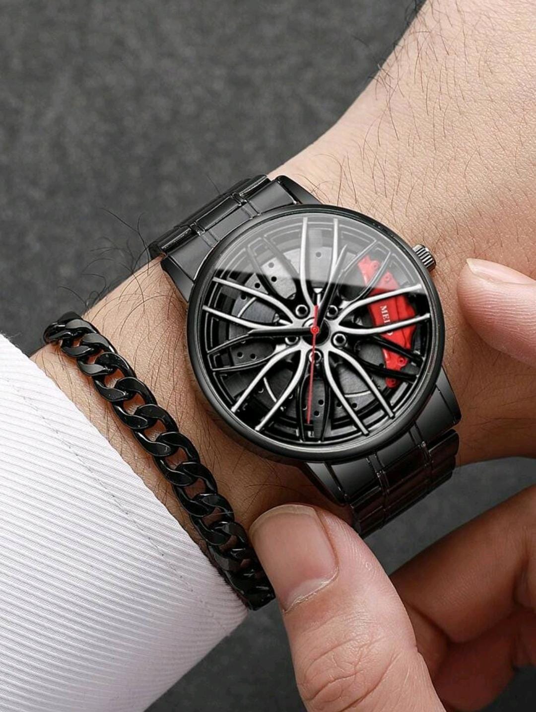 1 set de montre-bracelet à quartz homme avec cadran de roue