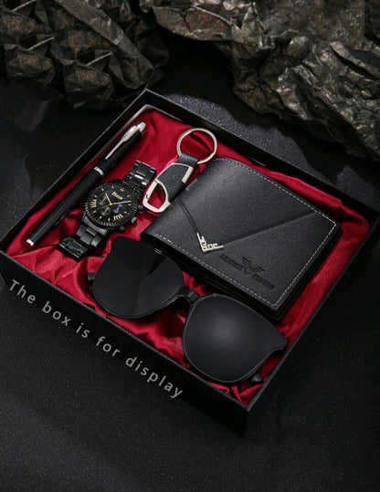 Montres à Quartz, Portefeuille , Porte-clés, Stylo, Lunettes de Soleil, Idéal pour les Cadeaux de Fête des Hommes