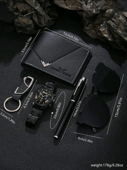 Montres à Quartz, Portefeuille , Porte-clés, Stylo, Lunettes de Soleil, Idéal pour les Cadeaux de Fête des Hommes